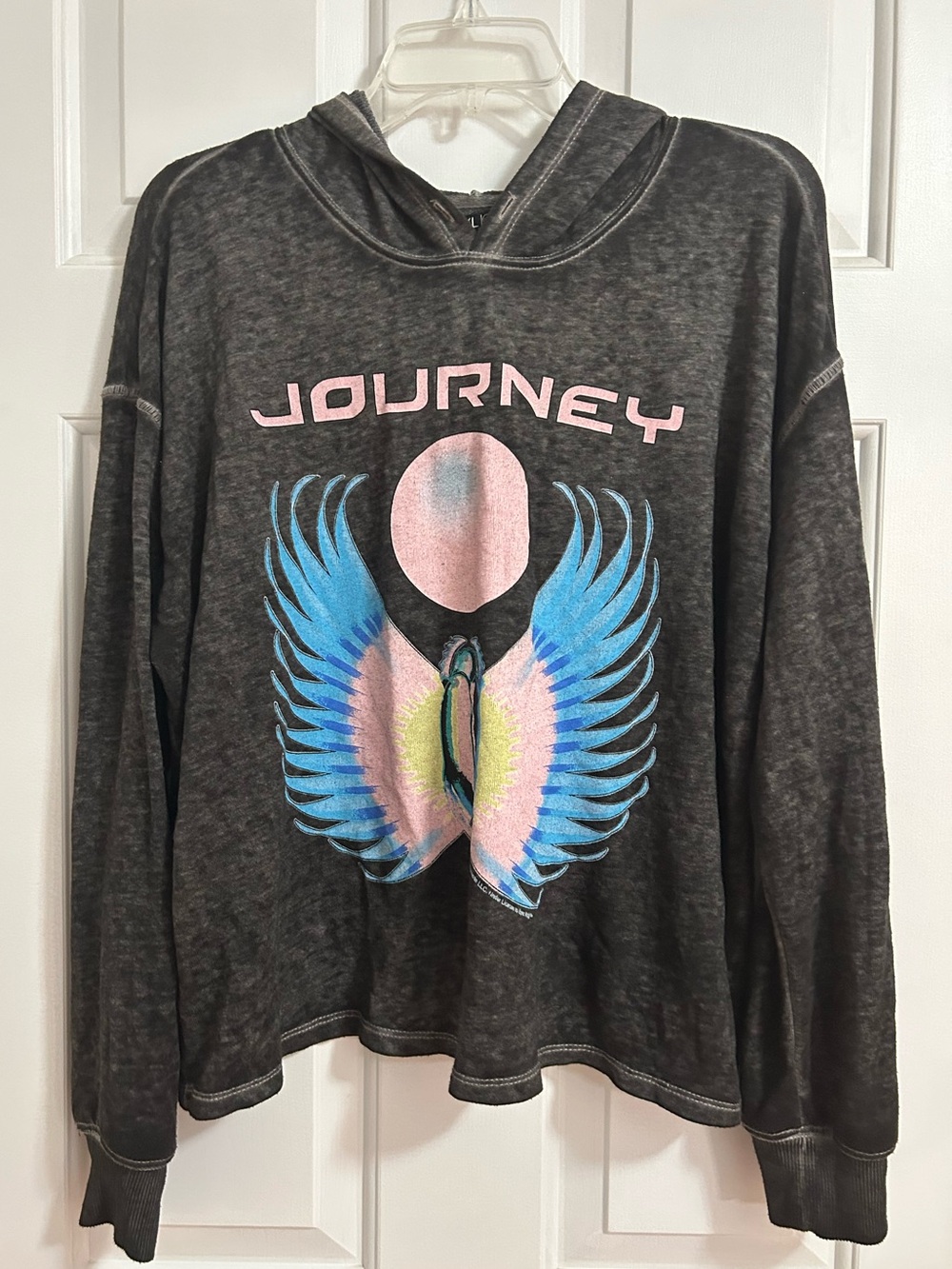 JOURNEY Graphic Burnout Hoodie – Charcoal Black with Pastel Winged Scarab